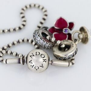 Pandora Ball Chain Sterling 925 Pink Flower Pacifier Charms Bracelet 6.25"